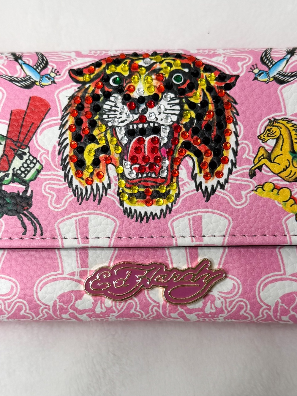 NWT Ed Hardy Pink Rhinestone Tiger Skull Y2K Wallet - Picture 2 of 6